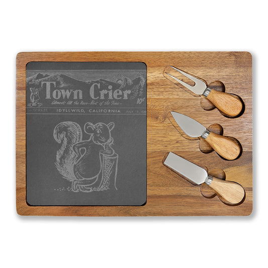 Engraved Acacia Charcuterie Board with Slate Insert & 3 Cheese Knives