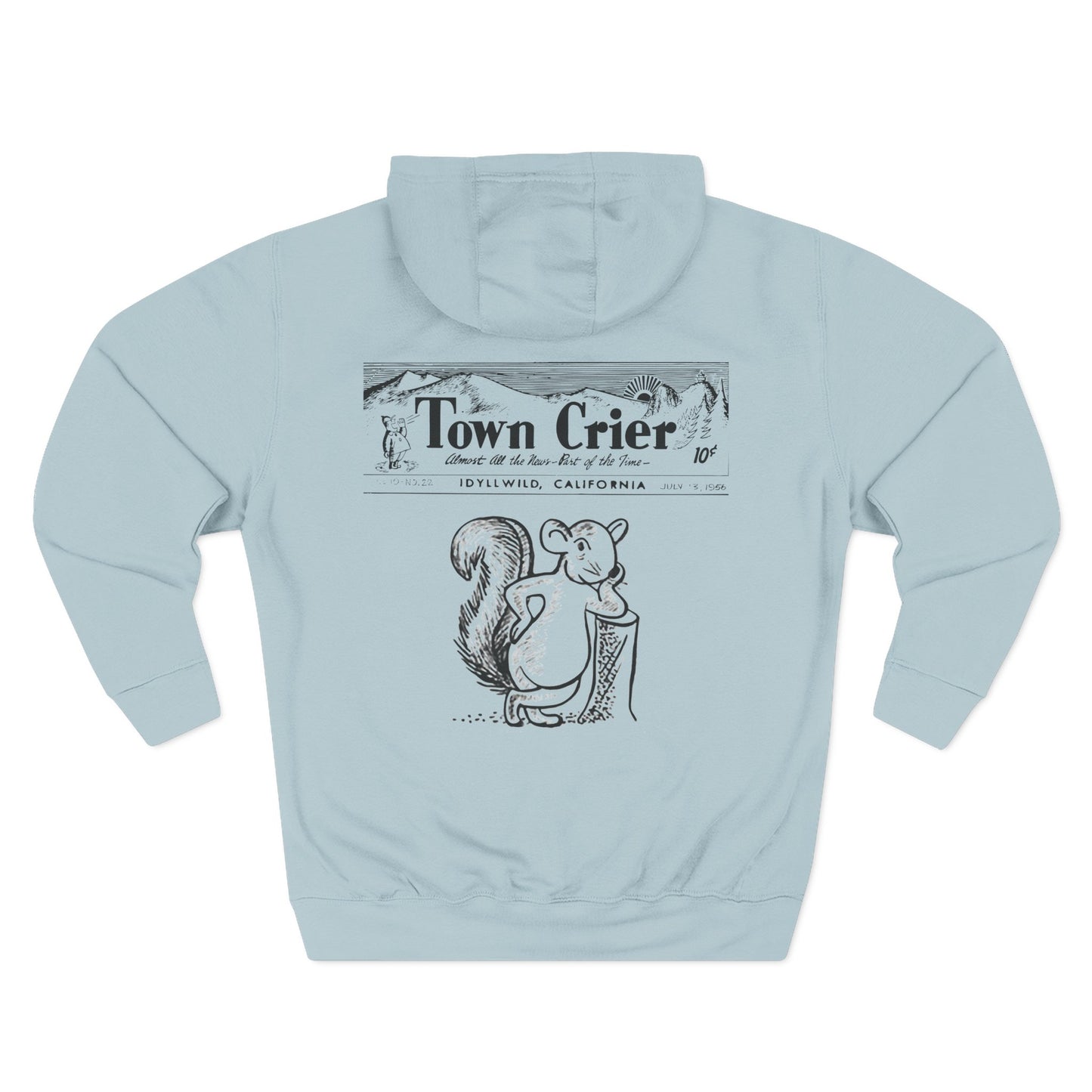 Town Crier Squirrel Hoodie — Vintage Newspaper Style Fleece Pullover