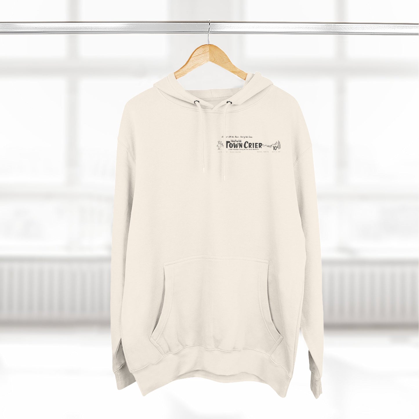 Town Crier Squirrel Hoodie — Vintage Newspaper Style Fleece Pullover