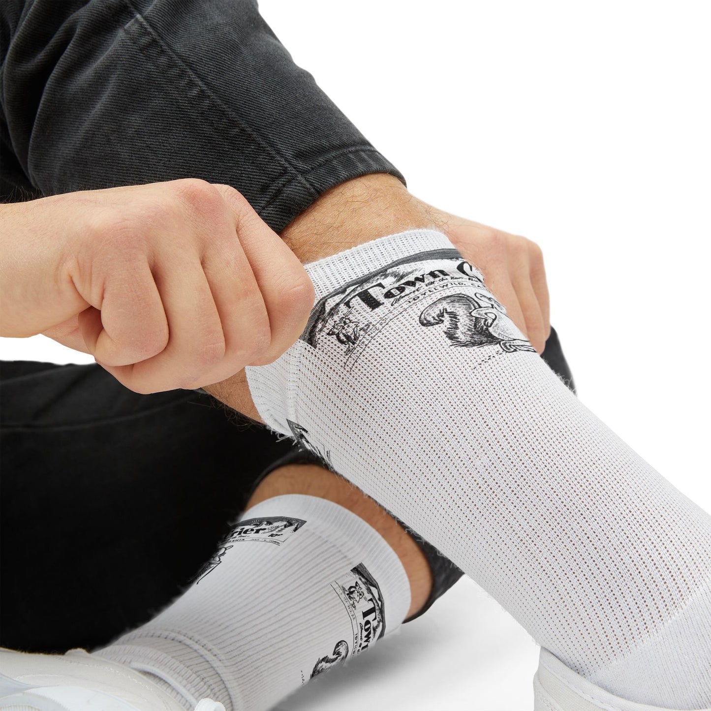 Vintage Newspaper Print Socks – Sublimation Graphic Crew Socks