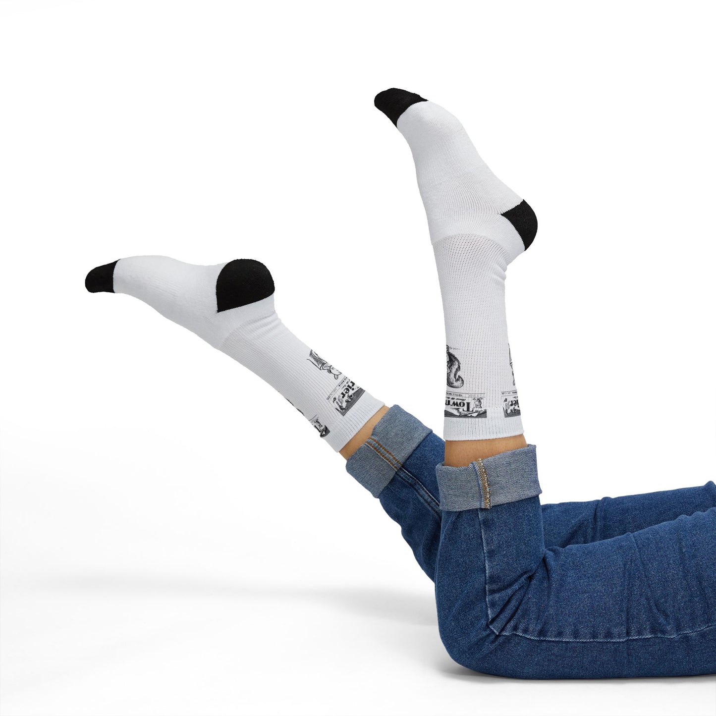 Vintage Newspaper Print Socks – Sublimation Graphic Crew Socks