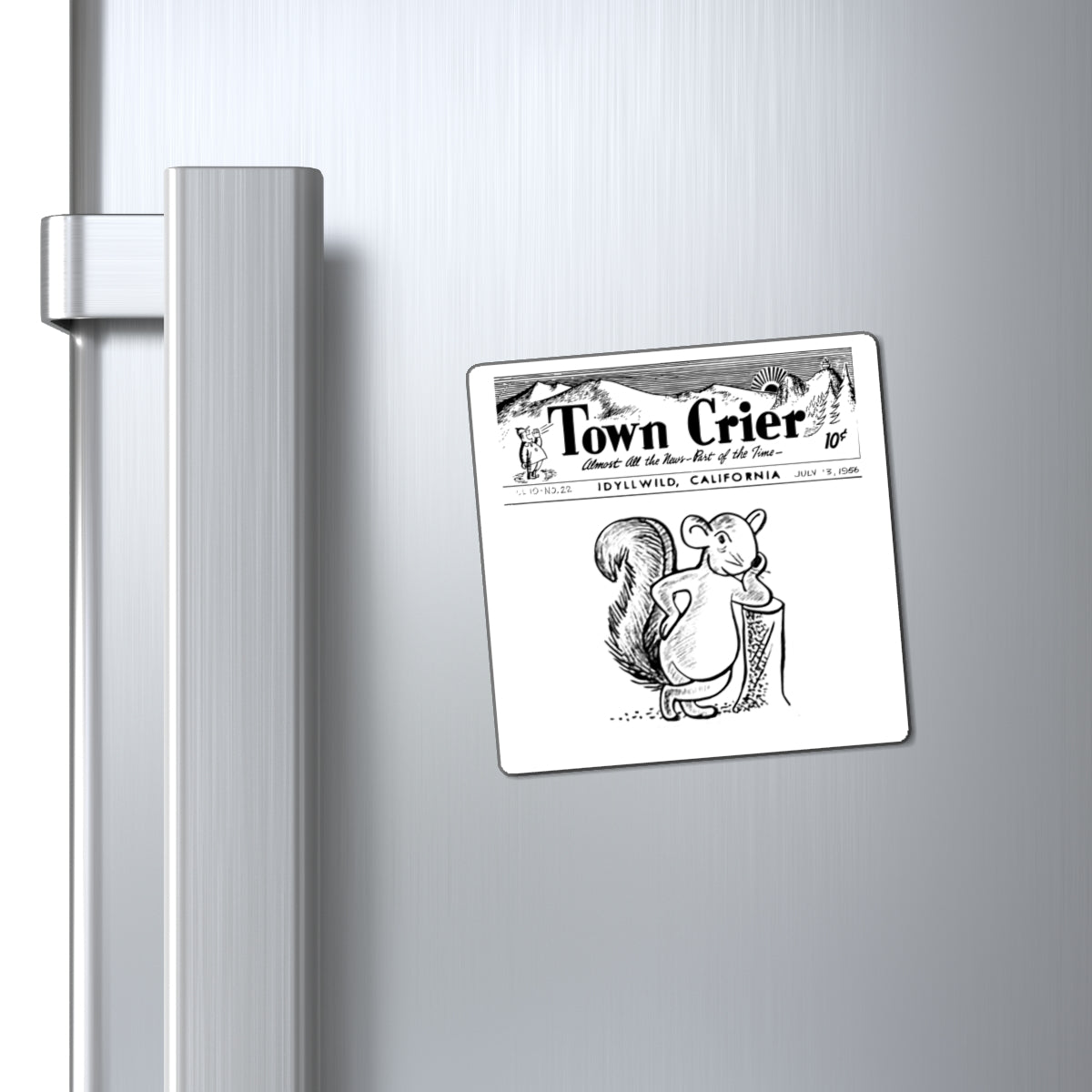 Town Crier vintage newspaper squirrel Magnet | Idyllwild California souvenir