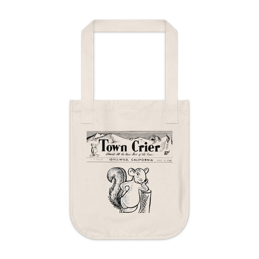 Town Crier Squirrel Organic Canvas Tote Bag — Vintage Newsprint Market Tote