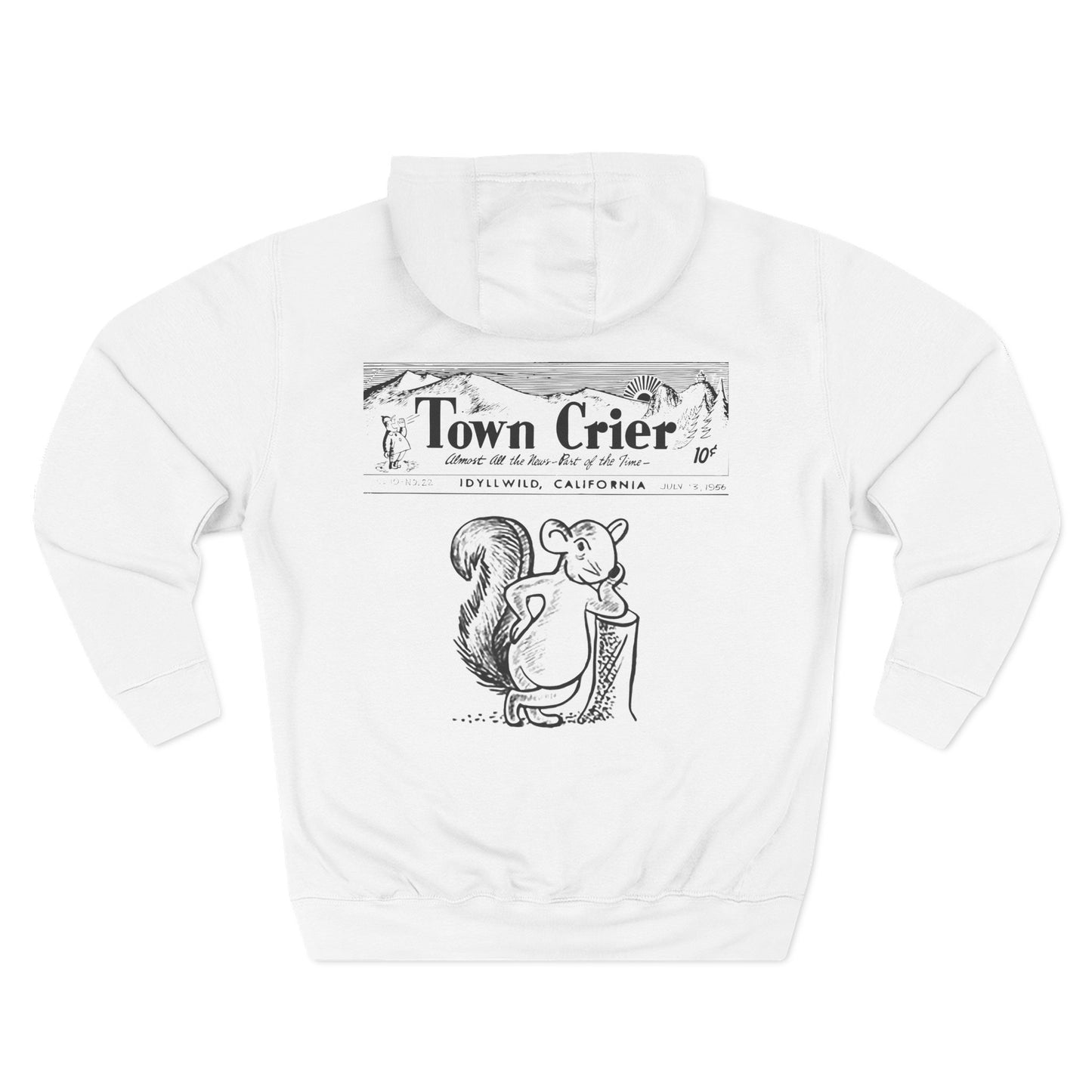 Town Crier Squirrel Hoodie — Vintage Newspaper Style Fleece Pullover