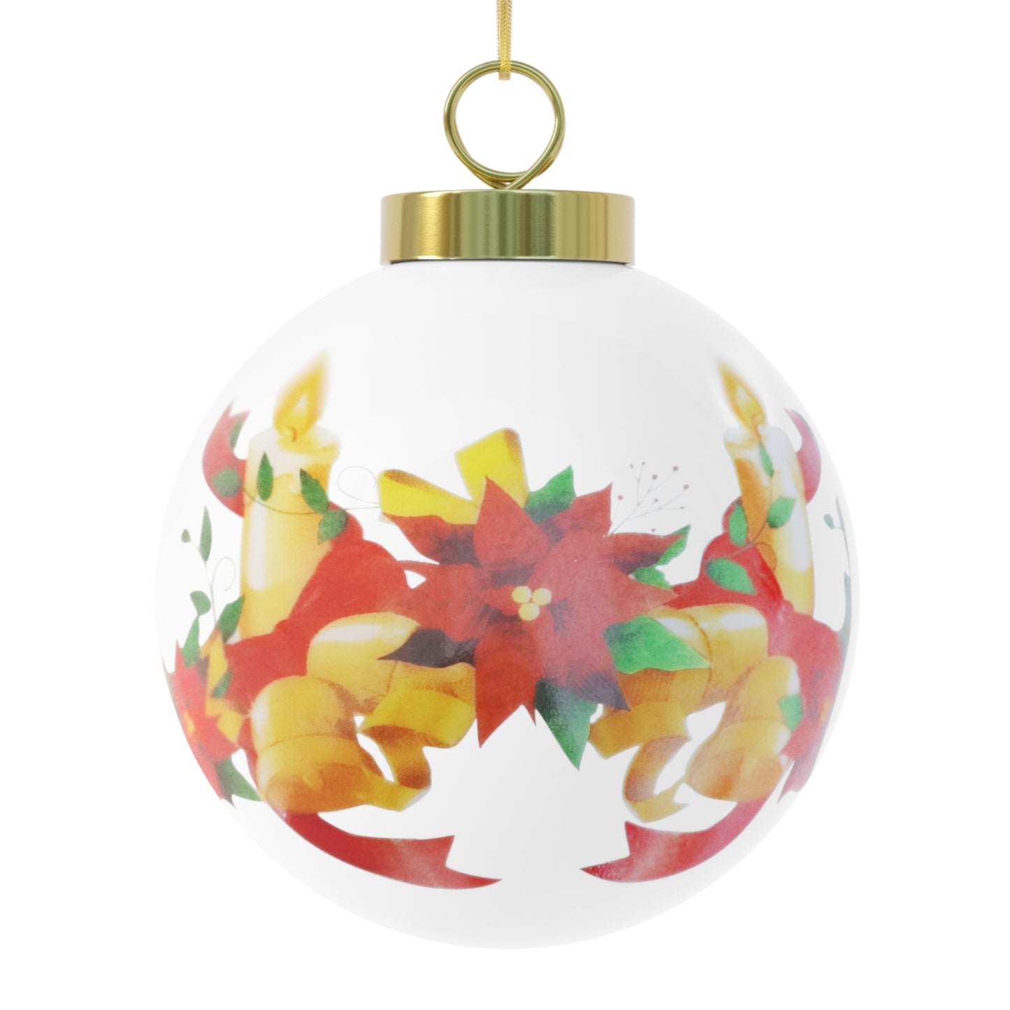 Christmas Ball Ornament — Festive Poinsettia & Woodland Scene Holiday Ornament