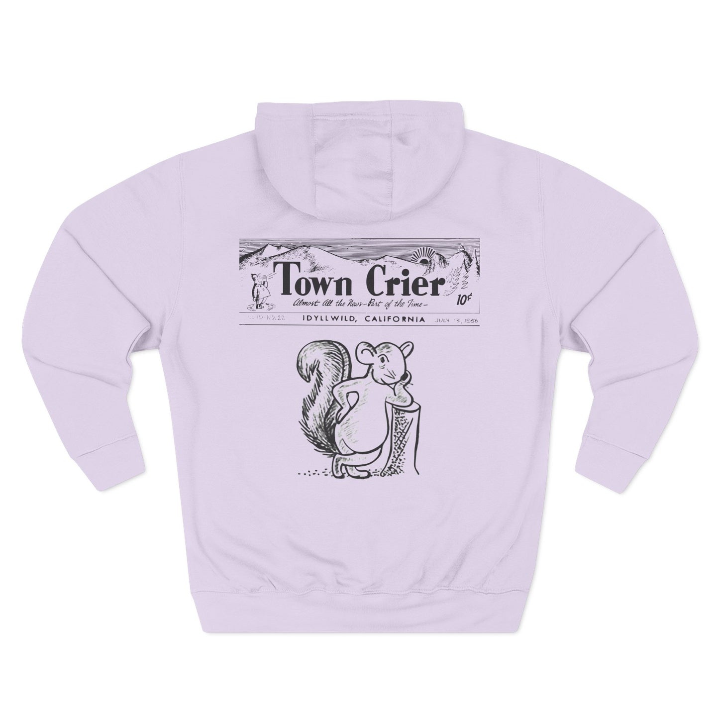 Town Crier Squirrel Hoodie — Vintage Newspaper Style Fleece Pullover
