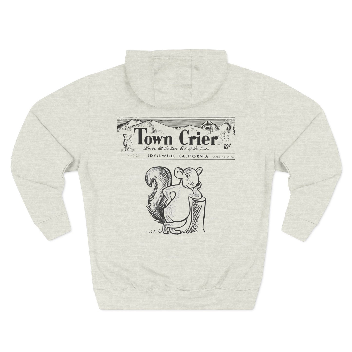 Town Crier Squirrel Hoodie — Vintage Newspaper Style Fleece Pullover
